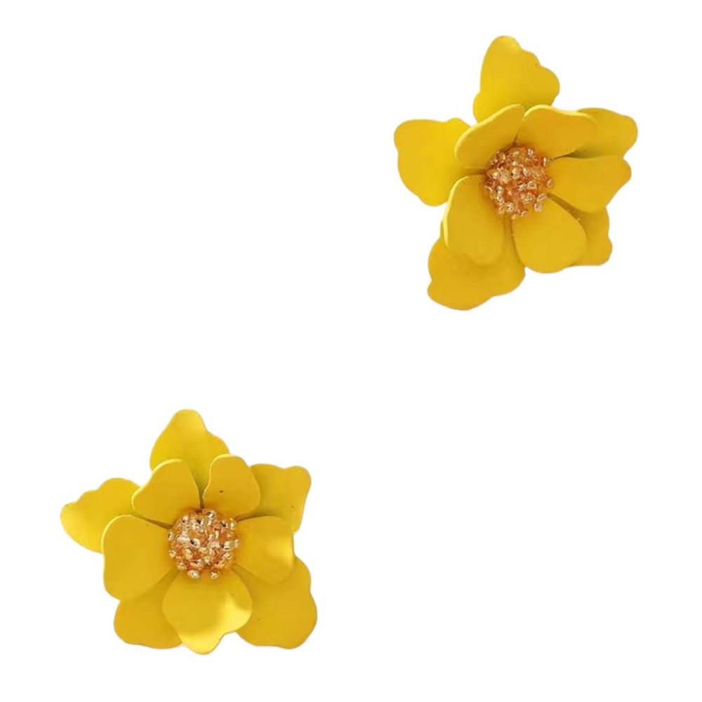 Yellow and Gold Flower Stud Earrings